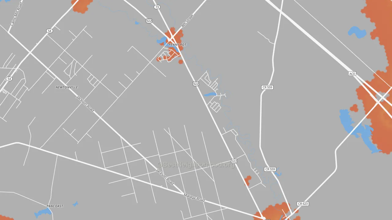 Bike Grade map of Penny Pot, NJ