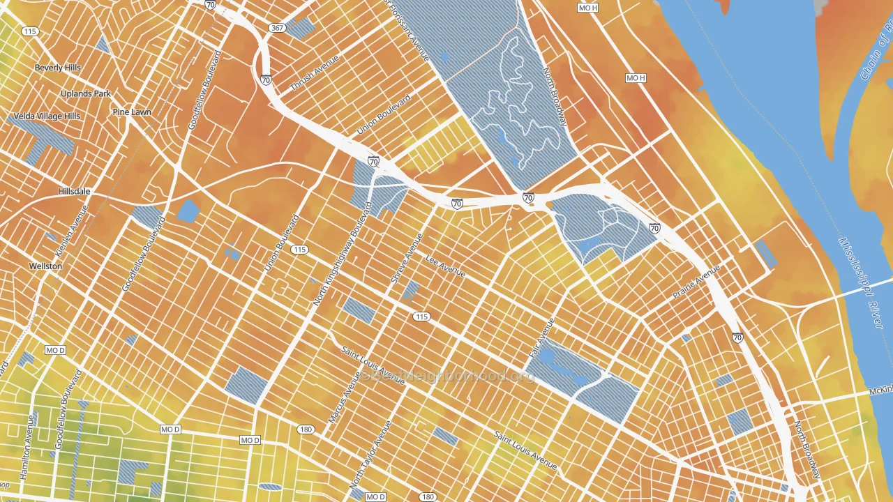 Bike Grade map of Penrose, St. Louis, MO