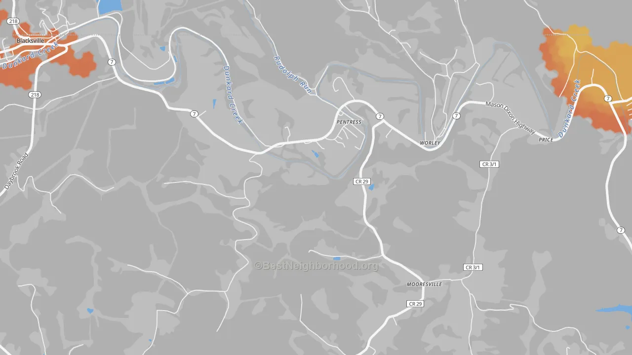 Bike Grade map of Pentress, WV