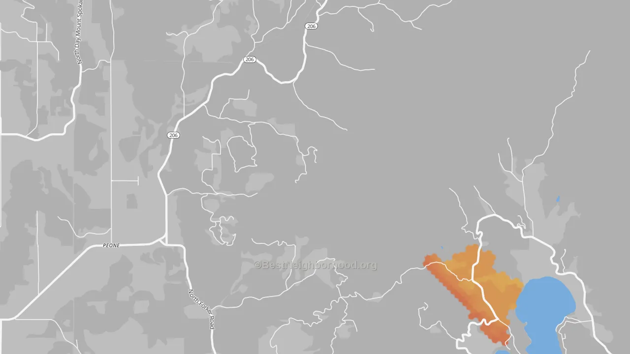 Bike Grade map of Peone, WA