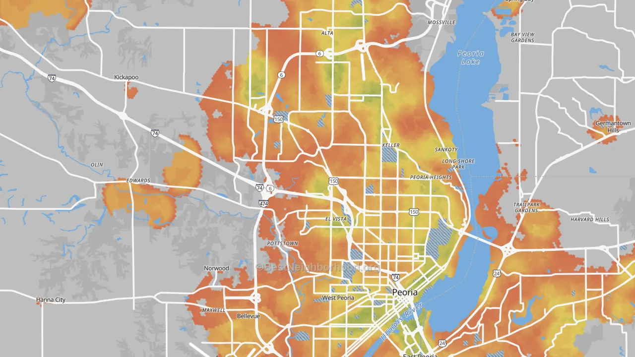 Bike Grade map of Peoria County, IL