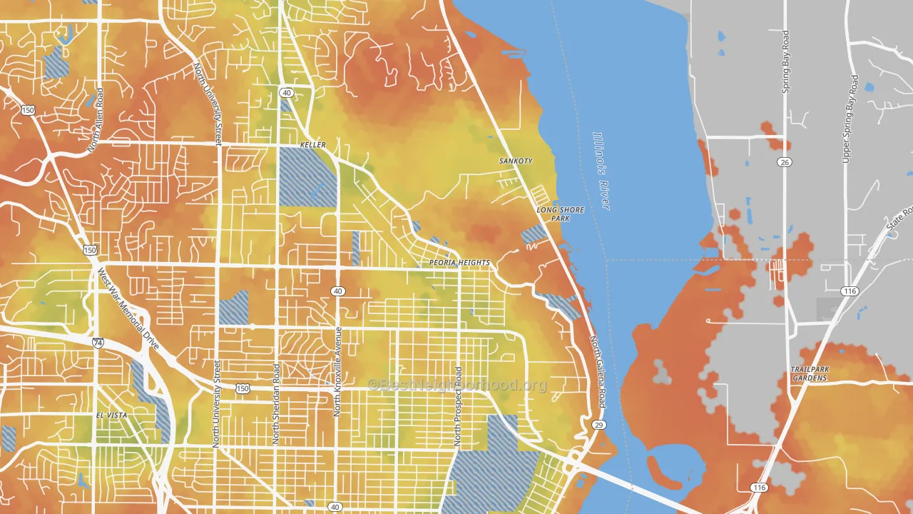 Bike Grade map of Peoria Heights, IL