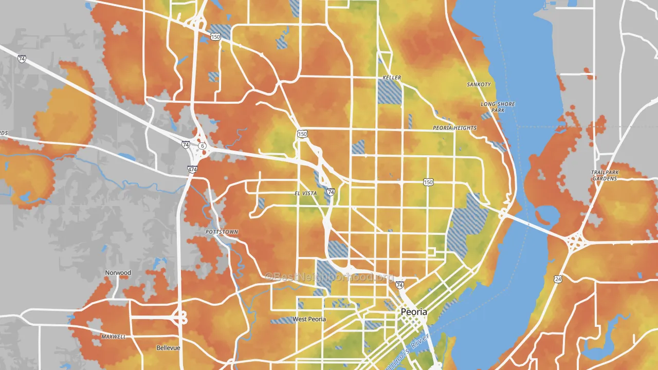 Bike Grade map of Peoria, IL