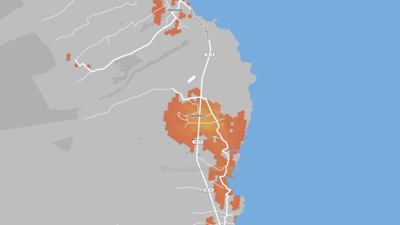 Bike Grade map of Pepeekeo, HI