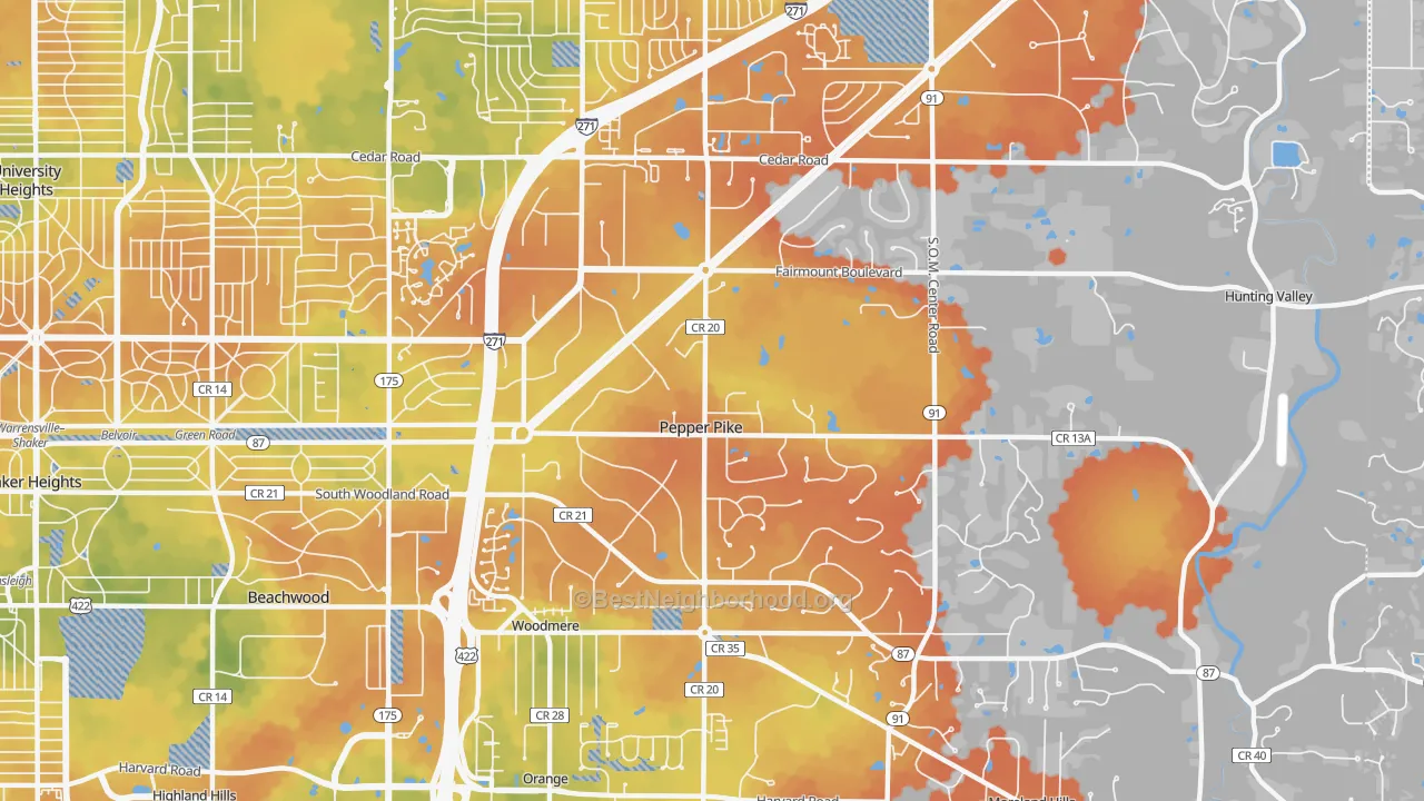 Bike Grade map of Pepper Pike, OH