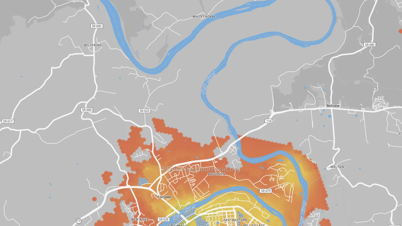 Bike Grade map of Pepper, VA