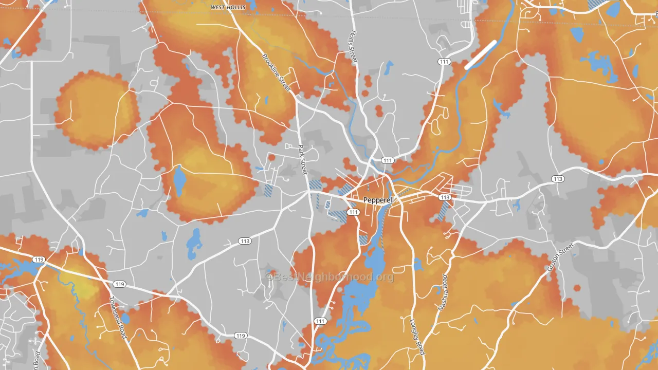 Bike Grade map of Pepperell, MA