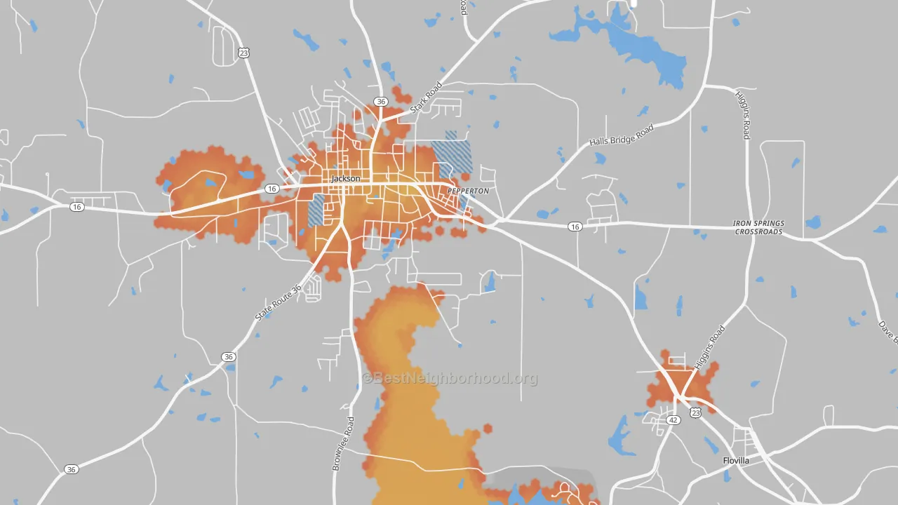 Bike Grade map of Pepperton, GA