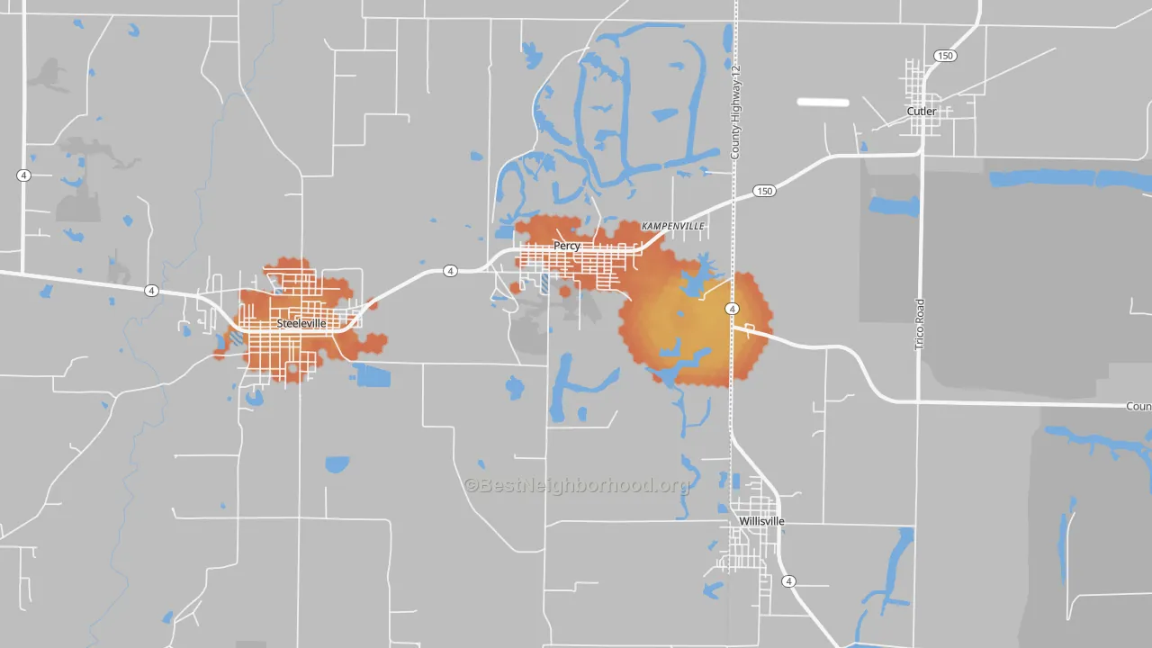 Bike Grade map of Percy, IL
