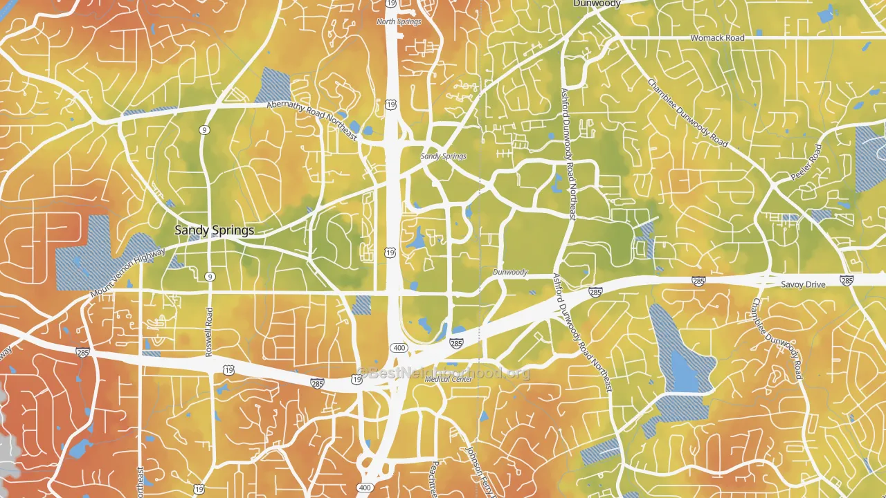 Bike Grade map of Perimeter Center, Sandy Springs, GA