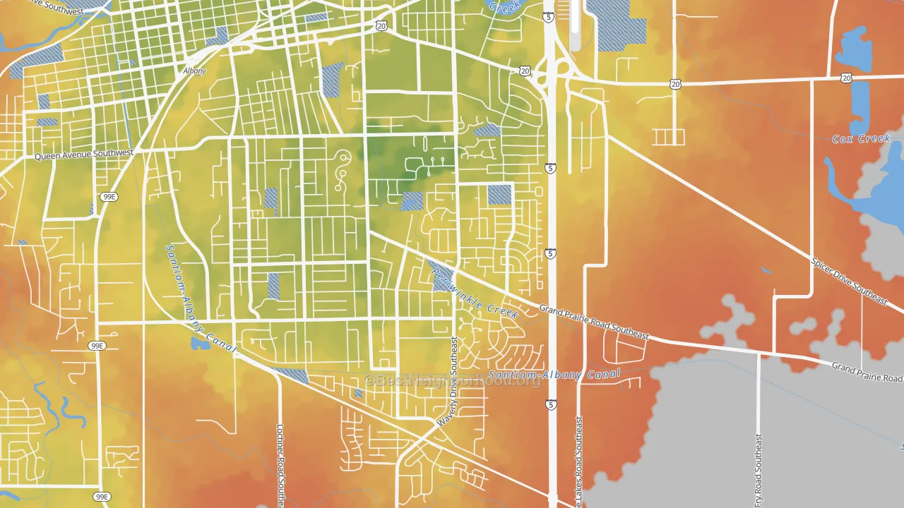 Bike Grade map of Periwinkle, Albany, OR