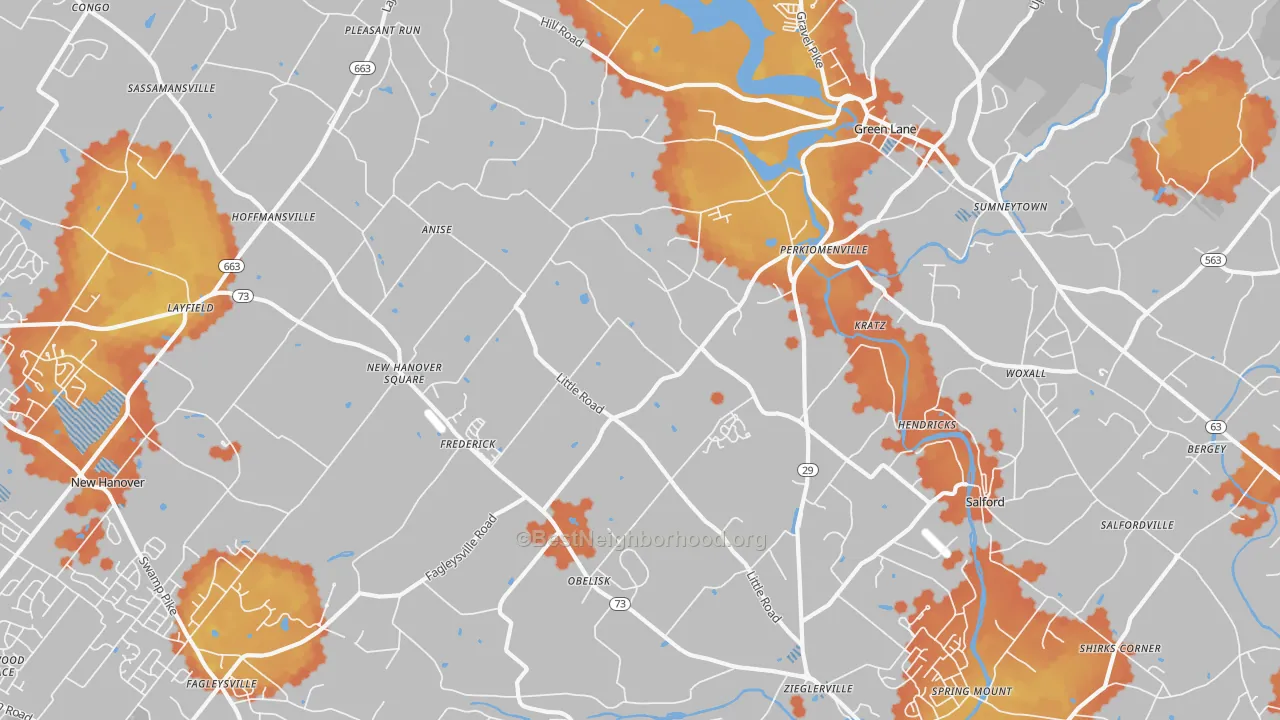 Bike Grade map of Perkiomenville, PA