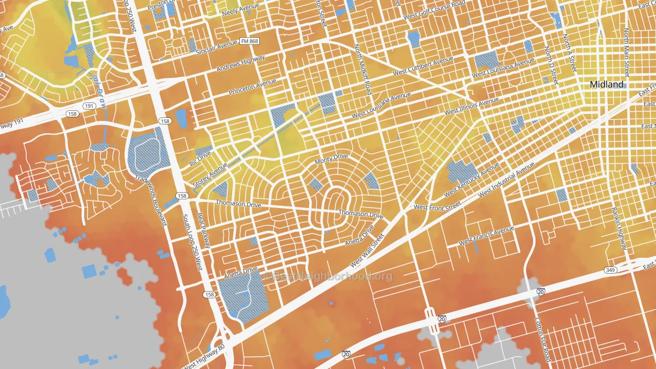 Bike Grade map of Permian Estates, Midland, TX