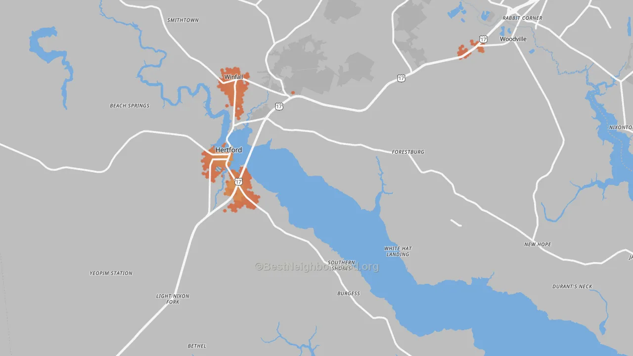 Bike Grade map of Perquimans County, NC