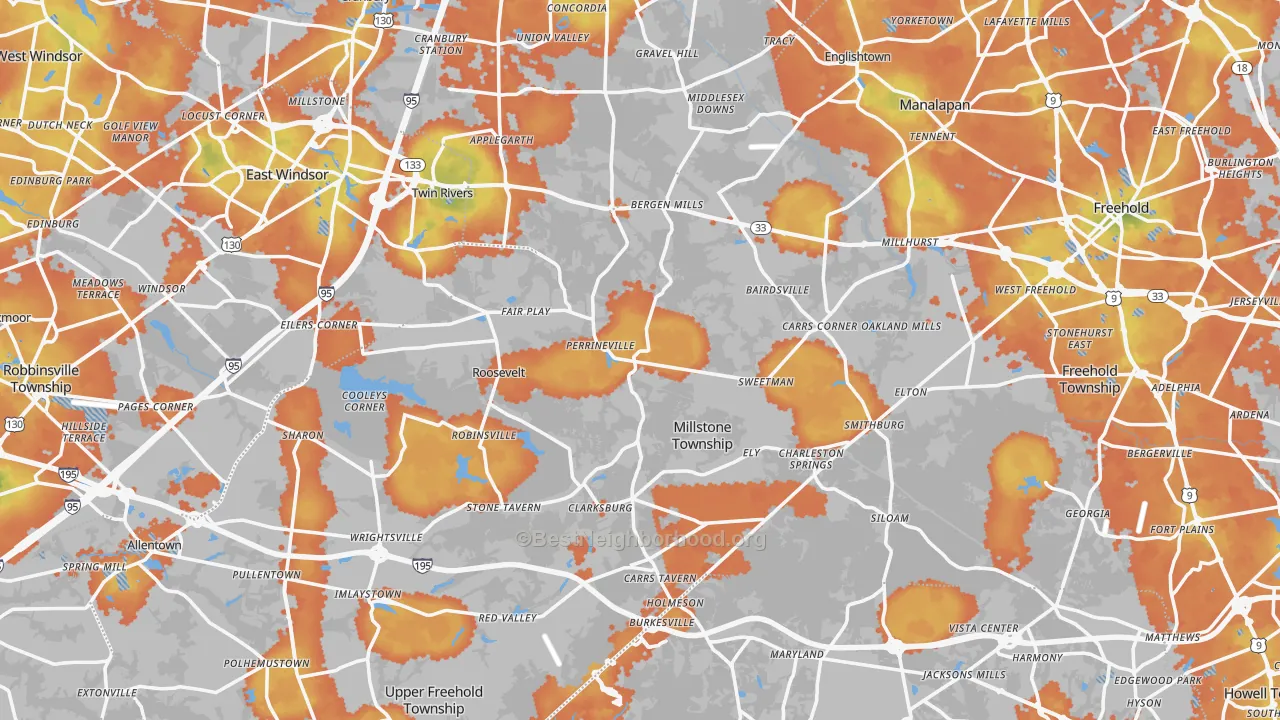 Bike Grade map of Perrineville, NJ