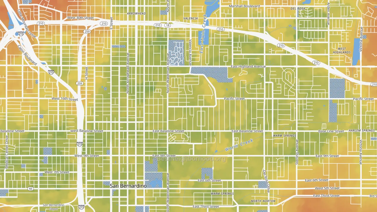 Bike Grade map of Perris Hills, San Bernardino, CA