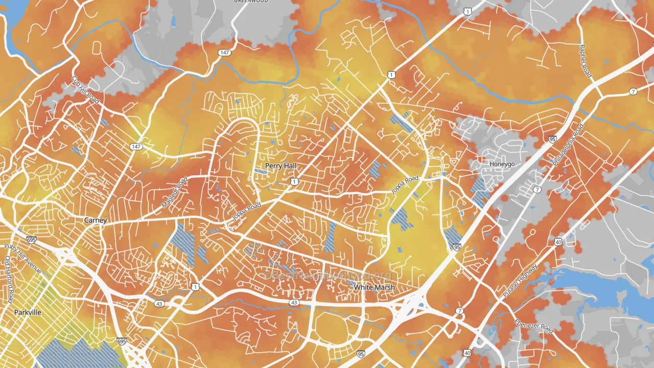 Bike Grade map of Perry Hall, MD