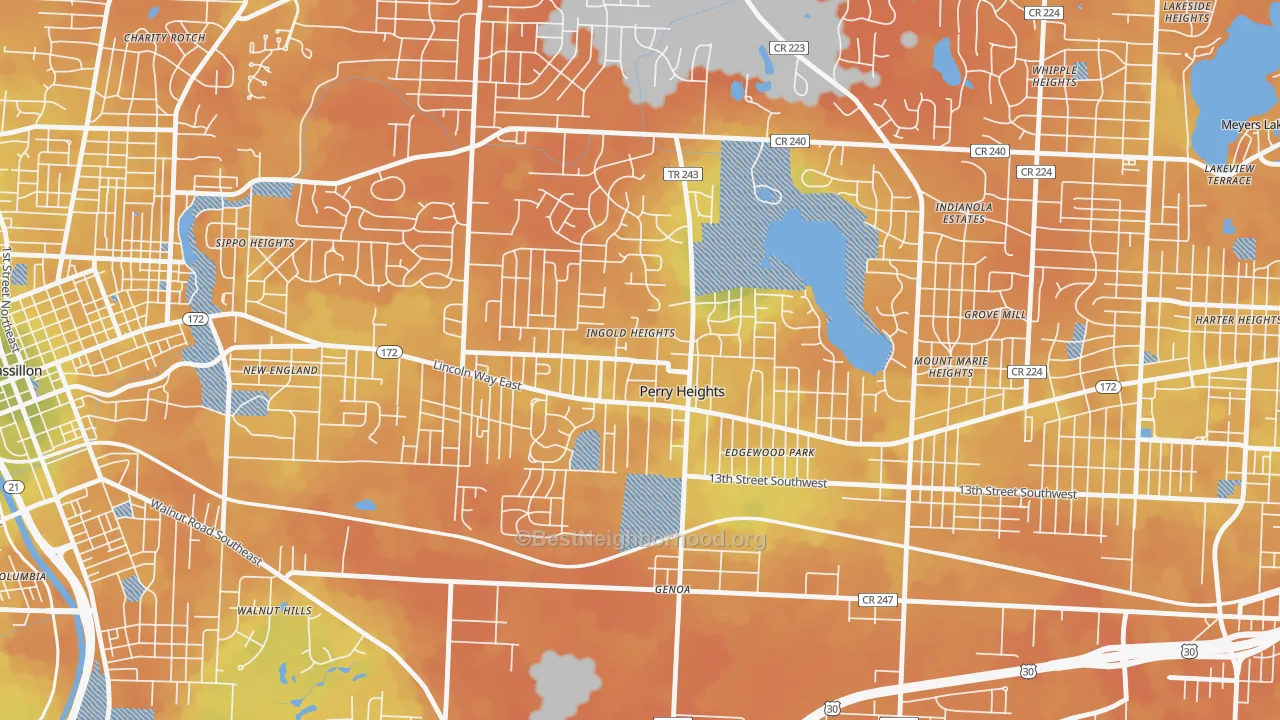 Bike Grade map of Perry Heights, OH