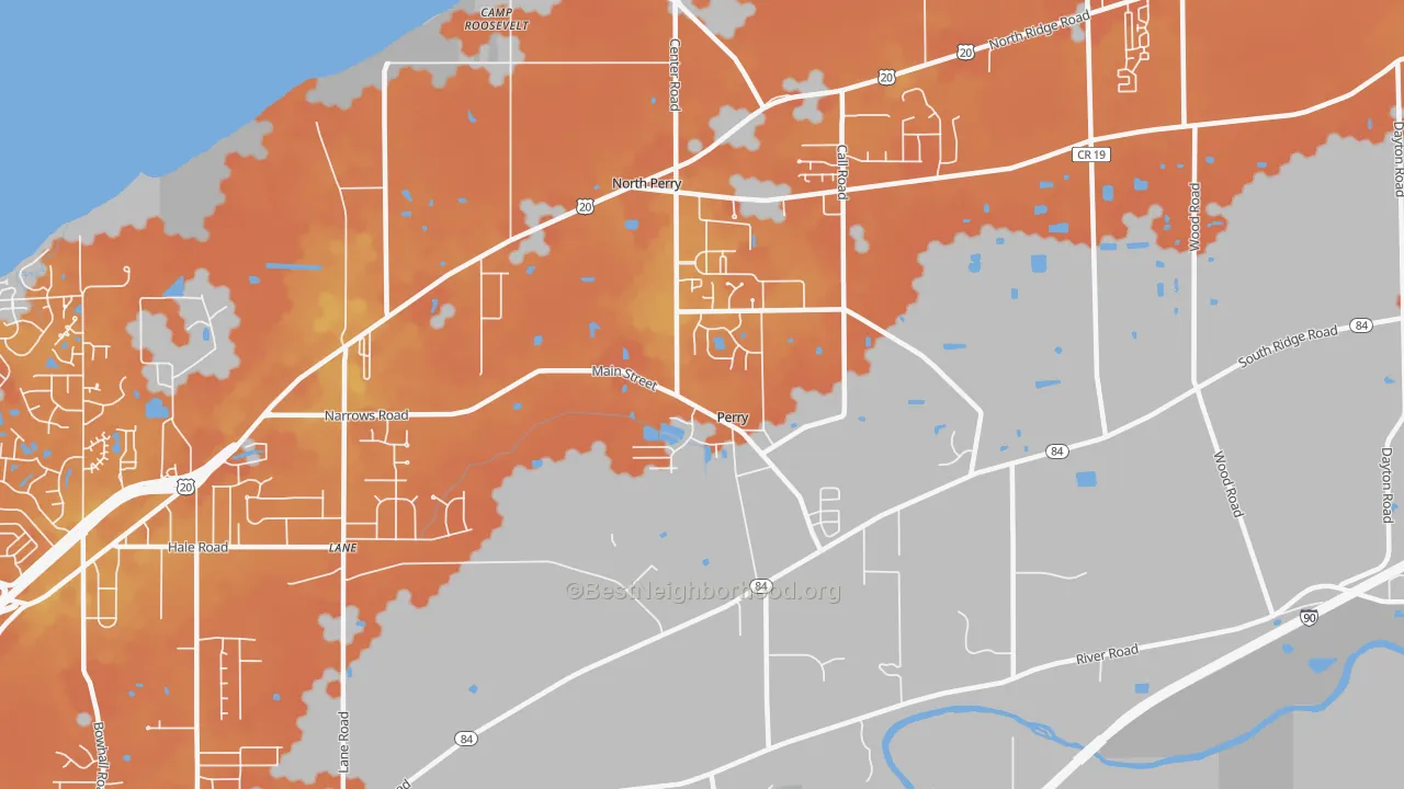 Bike Grade map of Perry, OH
