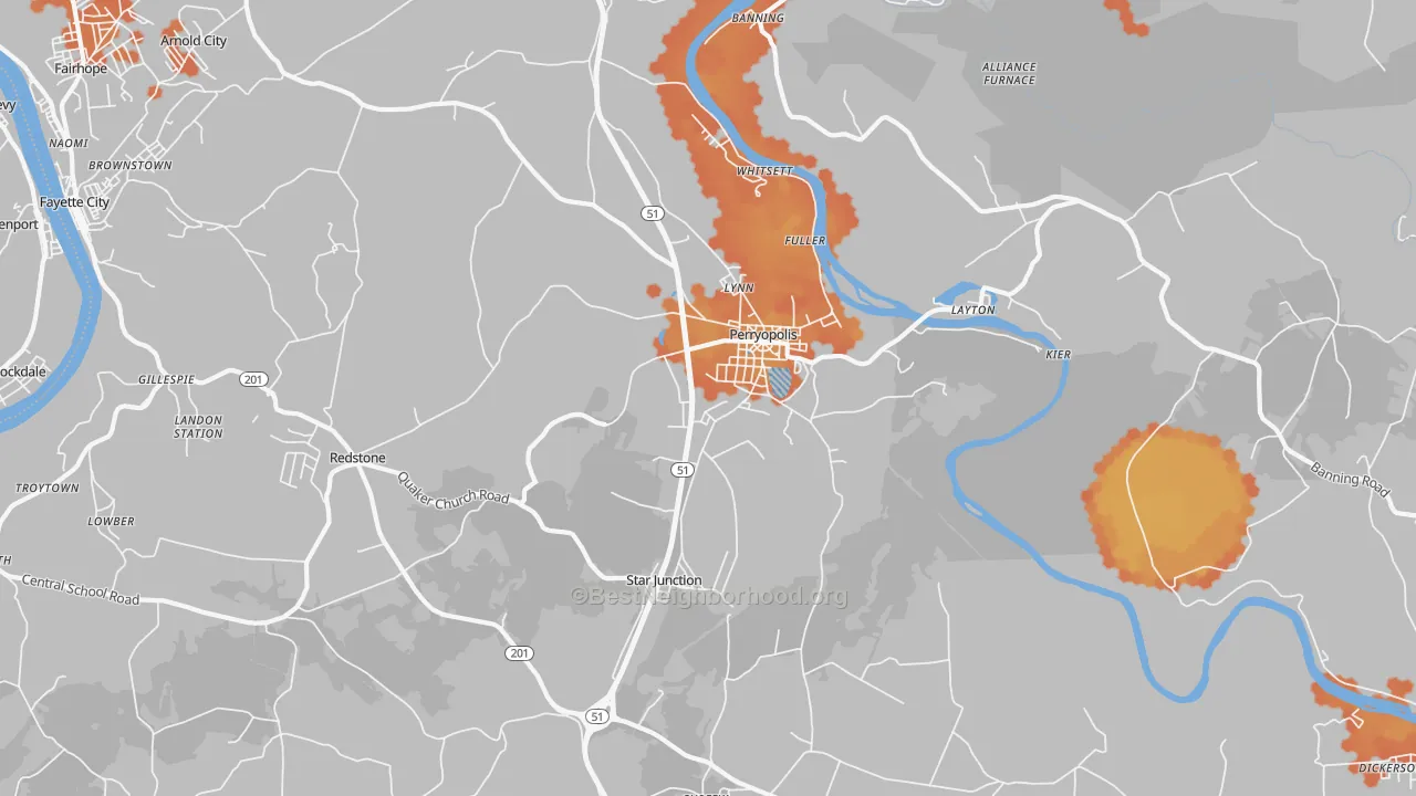 Bike Grade map of Perryopolis, PA