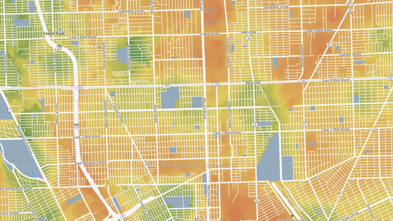 Bike Grade map of Pershing, Detroit, MI