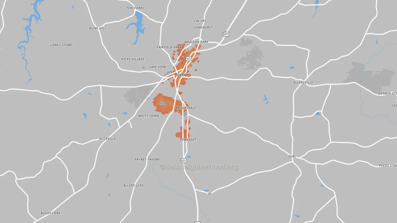 Bike Grade map of Person County, NC