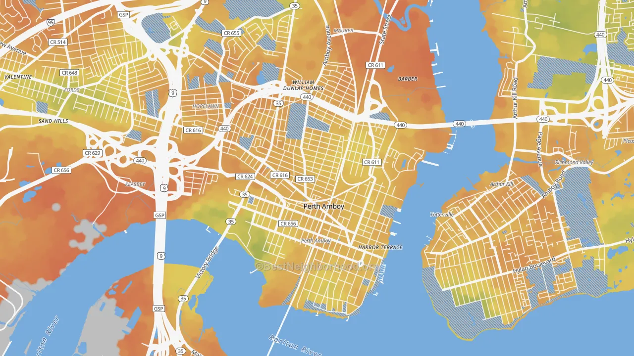 Bike Grade map of Perth Amboy, NJ
