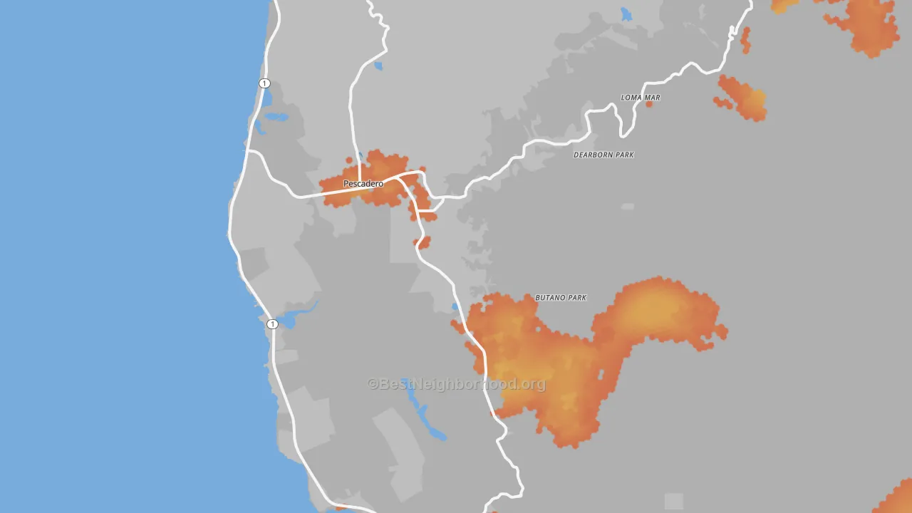 Bike Grade map of Pescadero, CA