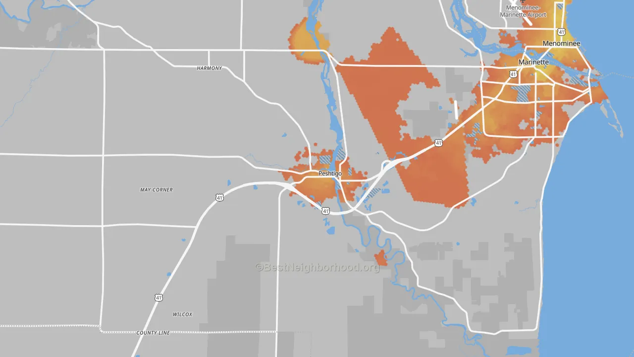 Bike Grade map of Peshtigo, WI
