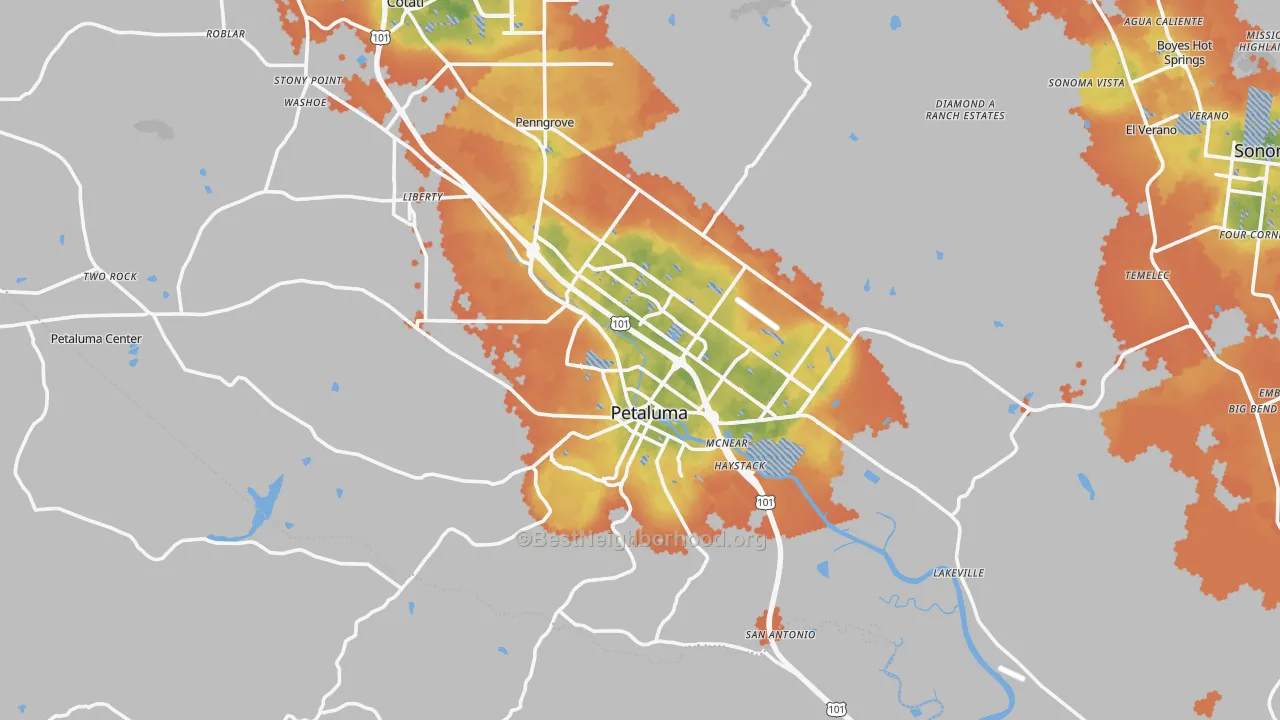 Bike Grade map of Petaluma, CA