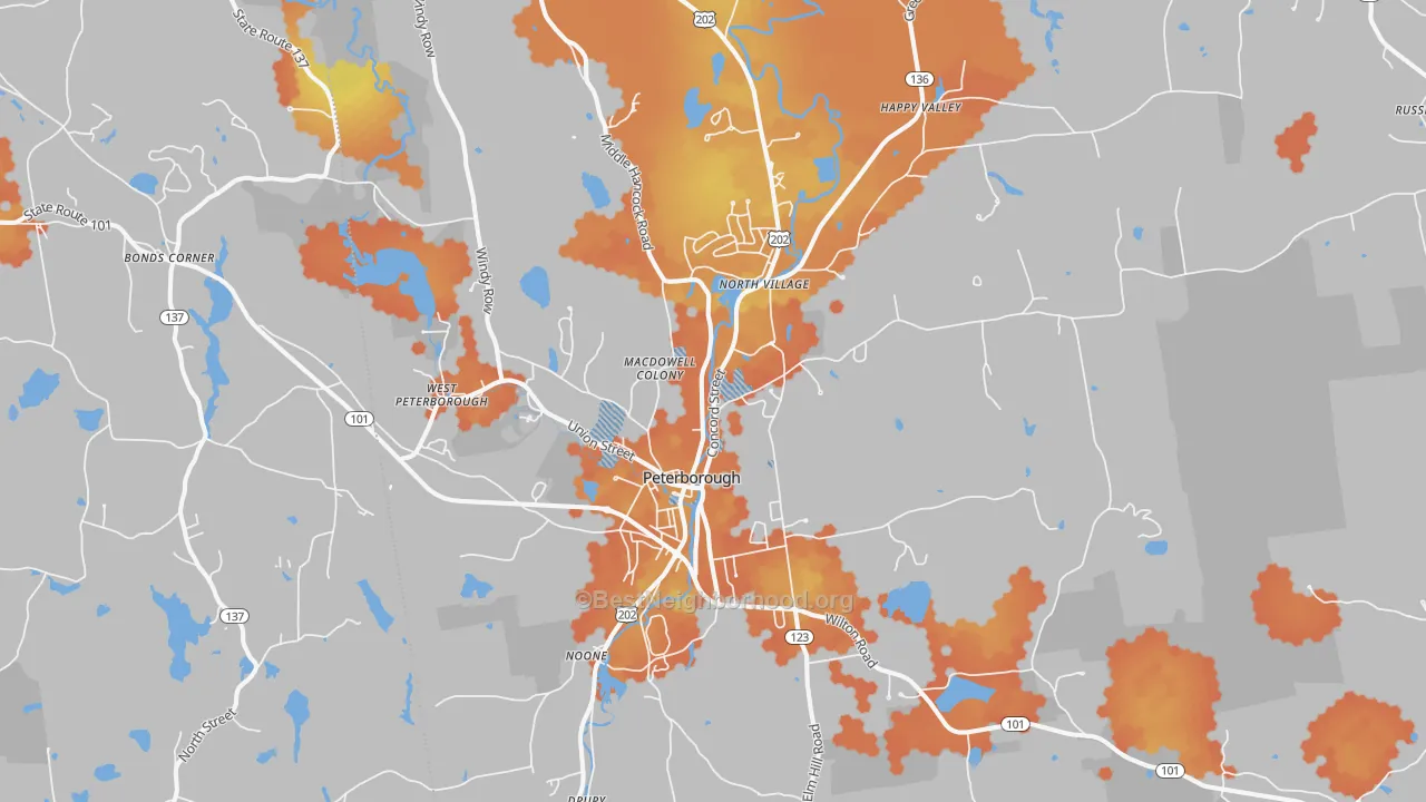 Bike Grade map of Peterborough, NH