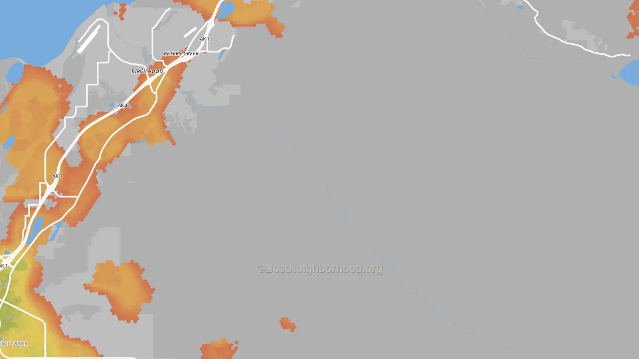 Bike Grade map of Peters Creek, AK
