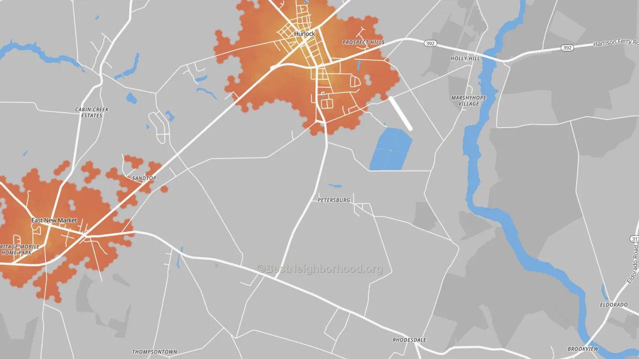 Bike Grade map of Petersburg, MD