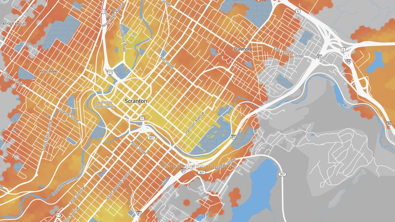 Bike Grade map of Petersburg, Scranton, PA