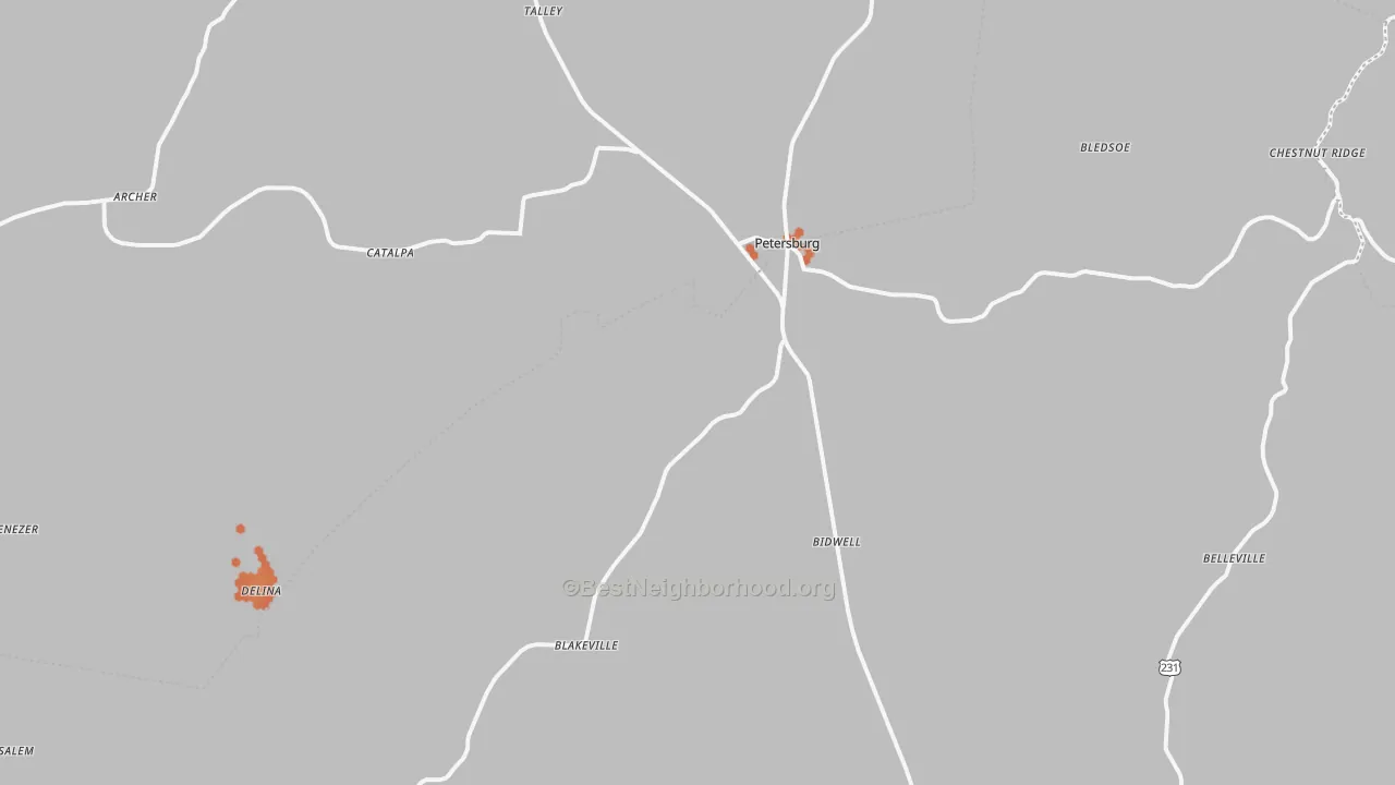 Bike Grade map of Petersburg, TN