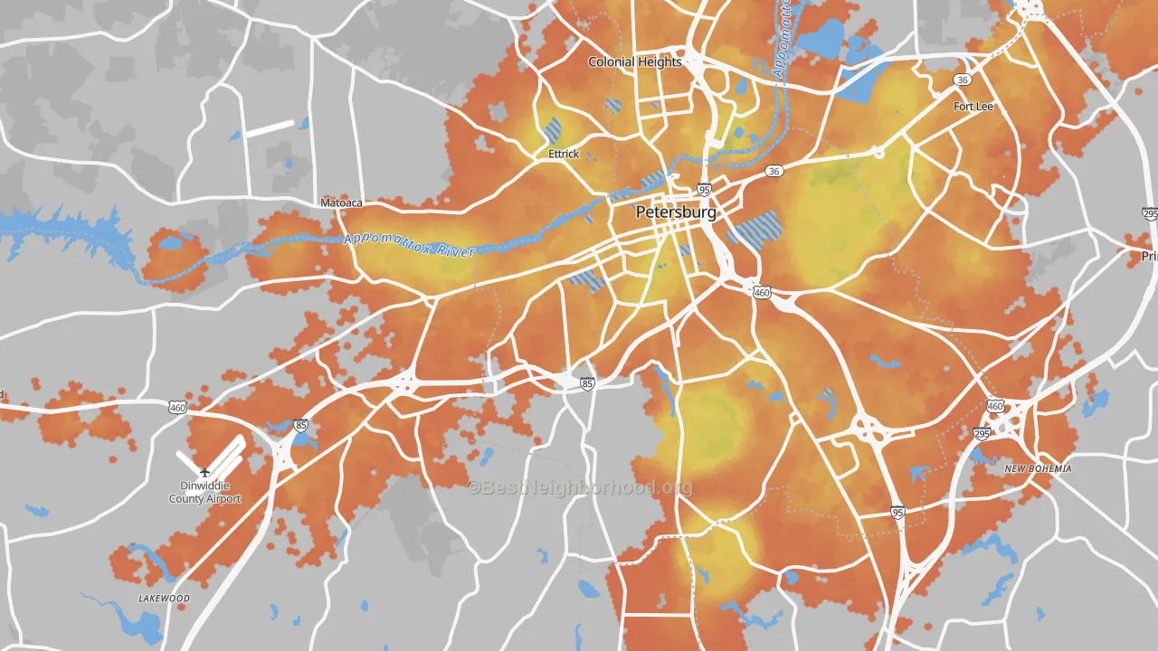 Bike Grade map of Petersburg, VA