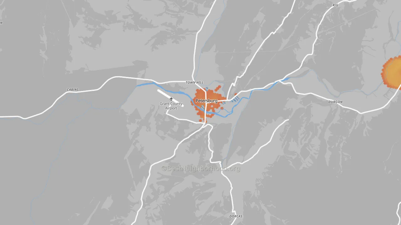 Bike Grade map of Petersburg, WV