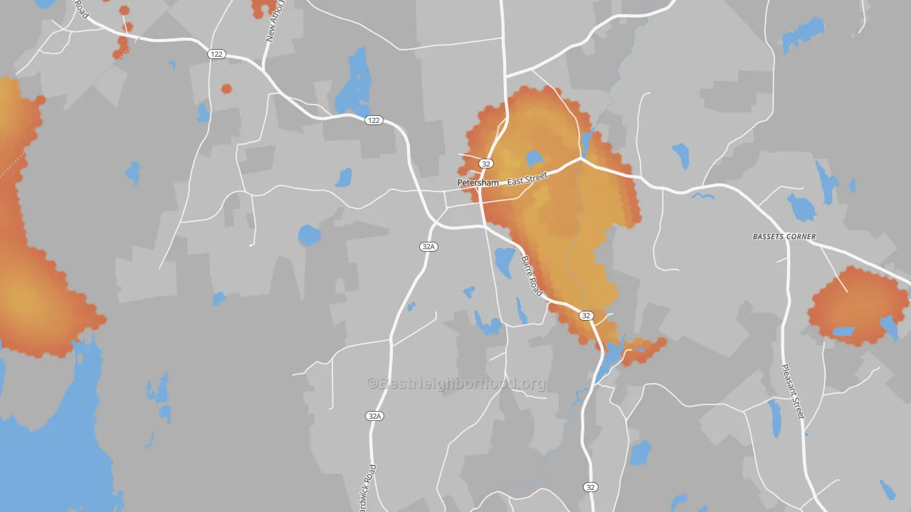 Bike Grade map of Petersham, MA