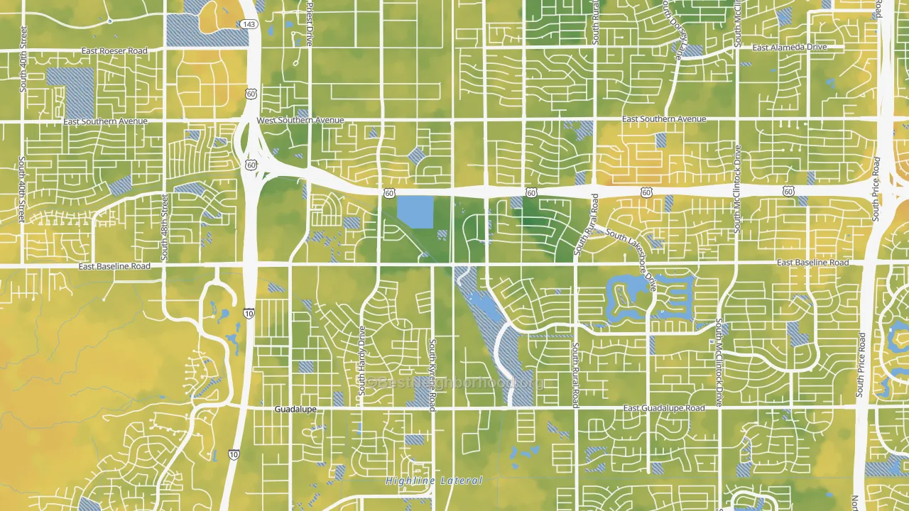 Bike Grade map of Peterson, Tempe, AZ