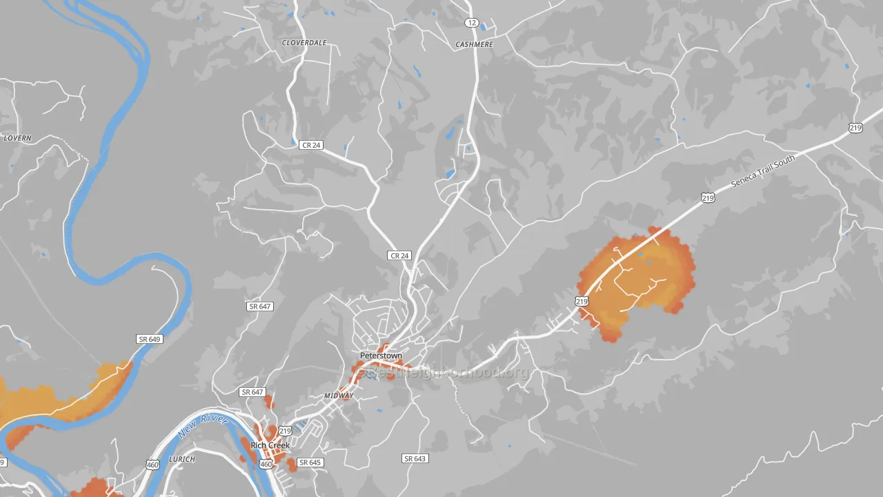 Bike Grade map of Peterstown, WV