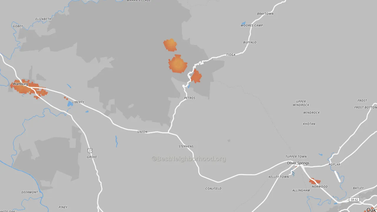 Bike Grade map of Petros, TN