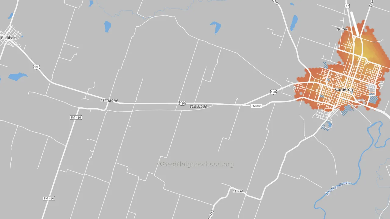 Bike Grade map of Pettibone, TX