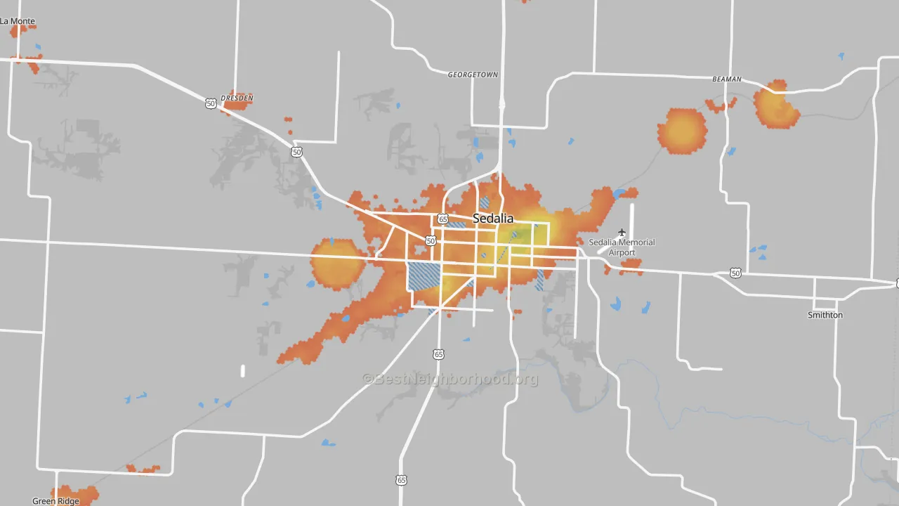 Bike Grade map of Pettis County, MO