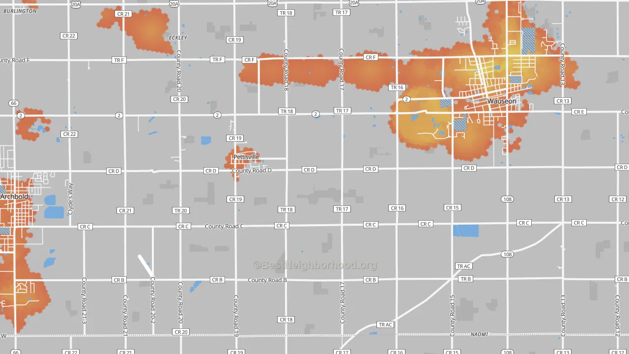 Bike Grade map of Pettisville, OH