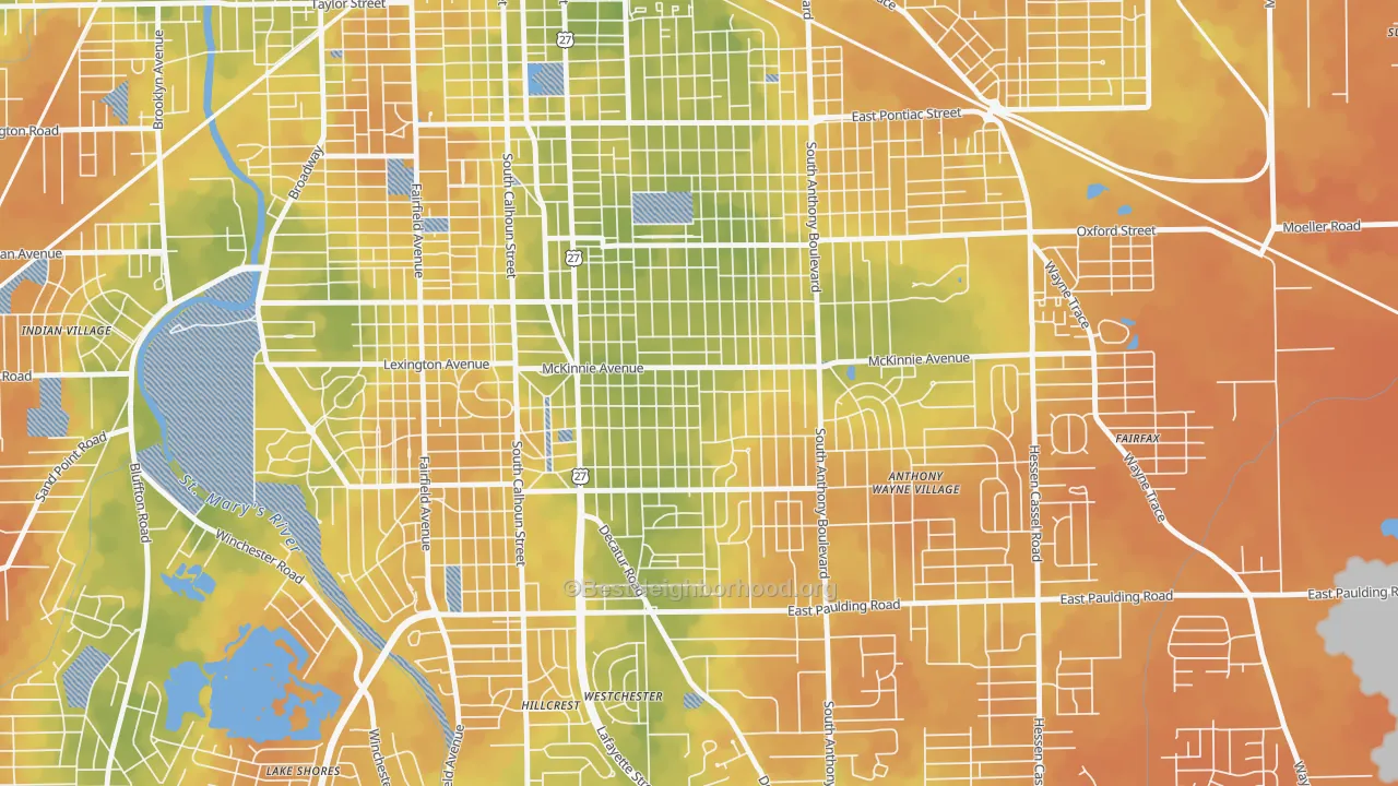 Bike Grade map of Pettit-Rudisill, Fort Wayne, IN