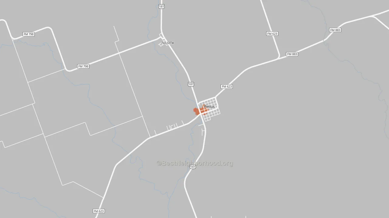 Bike Grade map of Pettus, TX