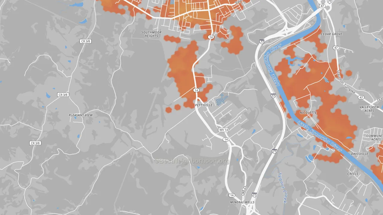 Bike Grade map of Pettyville, WV