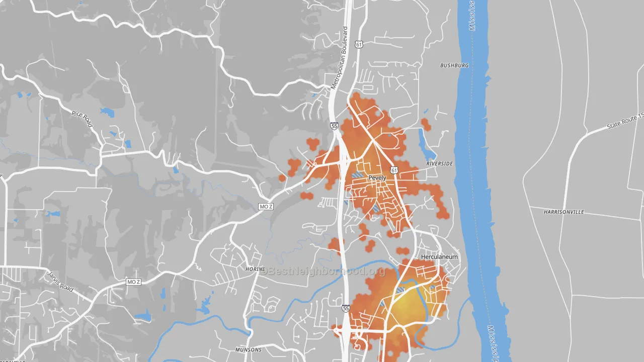 Bike Grade map of Pevely, MO