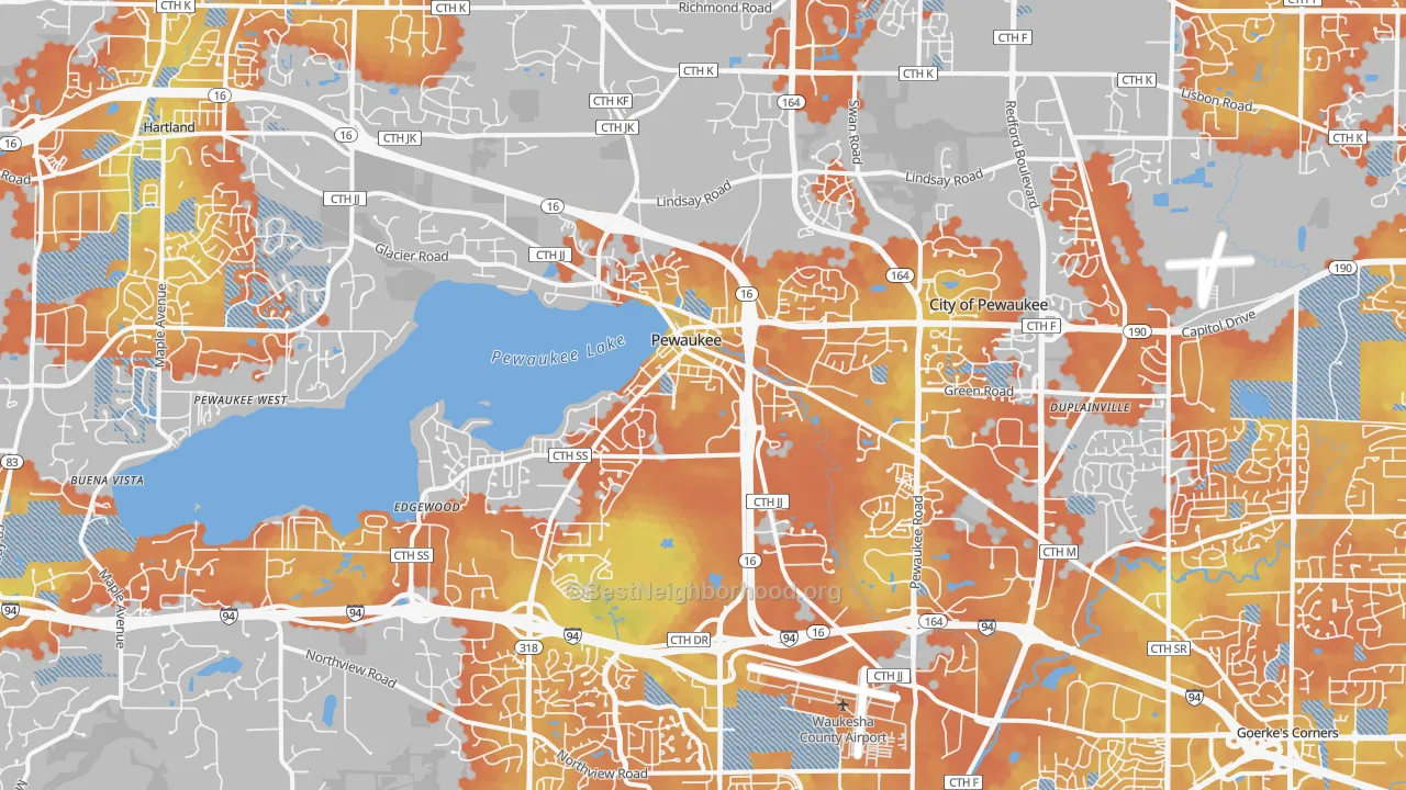 Bike Grade map of Pewaukee, WI