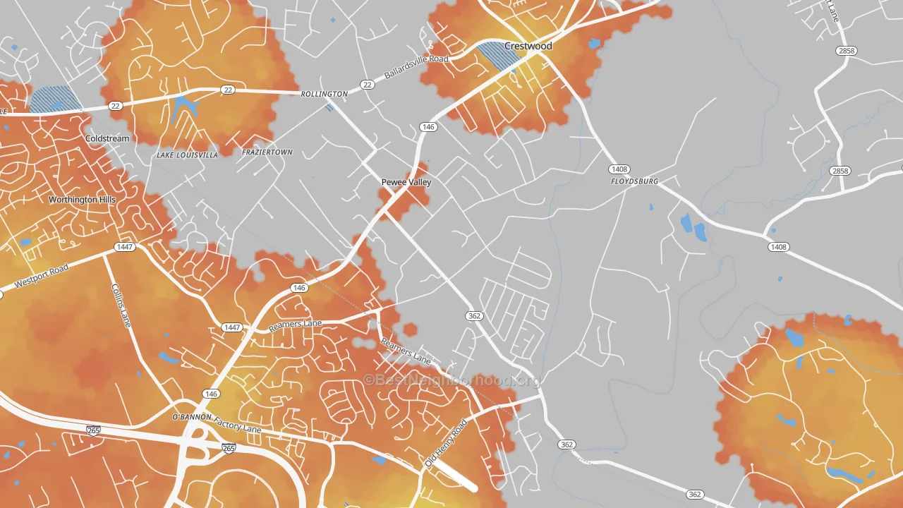 Bike Grade map of Pewee Valley, KY